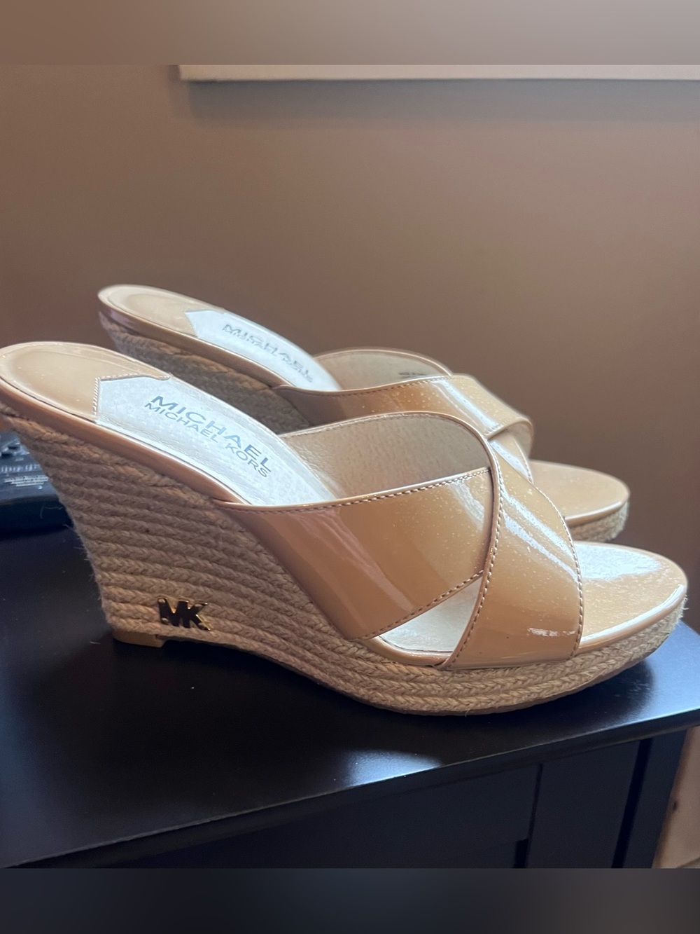 Michael Kors Patent Nude Crisscross Espadrille Wedges
